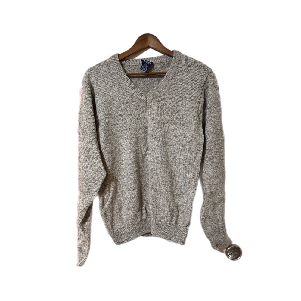 John Blair V-Neck Sweater‎ Mens S Grey Excellent Wool Blend Marl Knit Pullover